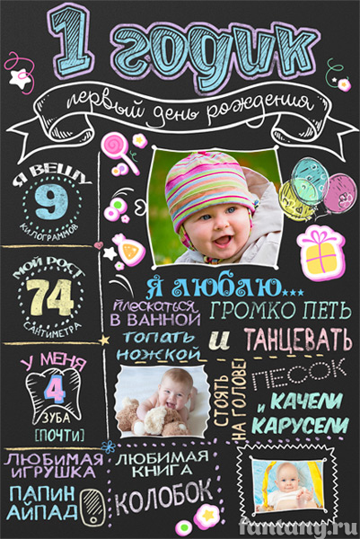 Плакат мелом "1 годик" №1 для мальчика