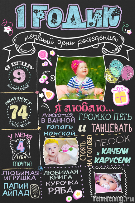 Плакат мелом "1 годик" №2 для девочки