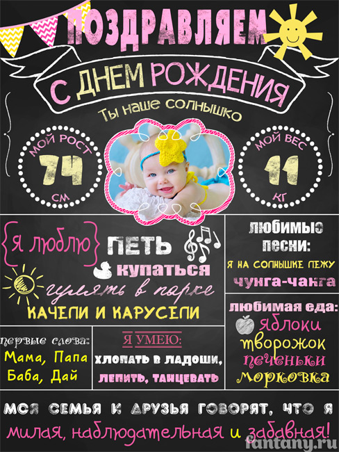 Плакат мелом "С Днем рождения" №10 для девочки